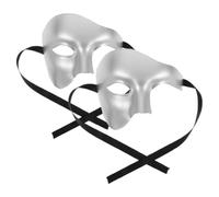 Mikikit 2 Pezzi Maschera Metà Volto Vintage in Plastica Argento per Uomo Design Unico e Effetto Make-up, per Balli in Maschera e Feste di Carnevale