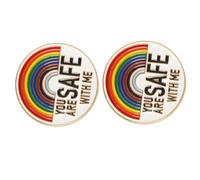 Mikikit 2 pezzi Spille da Bavero Rainbow Smaltate con Scritta You Are Safe With Me per Decorazione Vestiti e Borse Design Resistente e Antideformazione Accessorio Pride Elegante e