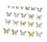 Mikikit 22 pezzi Charms Unghie Farfalle in Metallo Leggero per Nail Art DIY Decorazioni Unghie Naturali e Finte Mini Gioielli Raffinati