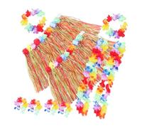 Mikikit 2Sets Gonne e Ghirlande Hawaiane Costume Festivo Completo per Luau Bracciali e Fasce per Decorazioni per Estivi e Fotografie
