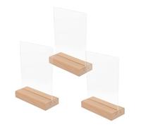 Mikikit 3 pezzi Espositore Trasparente per Menù da con Base in Faggio Segnatavolo per Ristoranti Negozi e Uffici Stand Display per Annunci e Foto