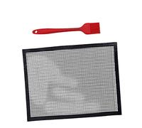Mikikit 3 Pezzi Tappetino Antiadente per Barbecue con Pennello Rete da Riutilizzabile per Grigliate Carne e Verdure Compatibile con Grill Gas e Elettrici