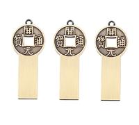 Mikikit 3Pcs Moneta Di Rame Guscio Del Disco U Pen Drive Thumb Drive Monete Cinesi Prosperità Caso Del Disco U Coperchio Di Protezione Del Disco USB Accessori Del
