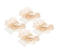 Mikikit 4 Pezzi Pettine per Chioma da Sposa Dorato Fiori in Lega e Plastico, Stile Vintage Barocco Elegante per Acconciature Updo da Matrimonio
