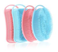 Mikikit 4 pezzi Spazzole in Silicone per Stimolazione e Pulizia Corpo e Capelli Doppia Superficie Morbida e Dura per Appenderle per Doccia e Shampoo Blu e Rosa