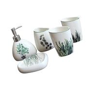 Mikikit 5 pezzi Accessori Bagno in Verde con Bicchieri Spazzolini Dosatore Lozione e Portasapone Compatto e Resistente per Organizzazione Bagno Completa