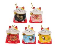 Mikikit 5 pezzi Statue della Fortuna in Porcellana Soprammobile Decorativo Giapponese Maneki Neko Mini Mascotte e Auto e