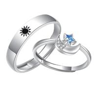 Mikikit Anelli di Coppia Aperti Regolabili Sole e Stella in Acciaio Inox, Anelli Abbinati per Innamorati, Gioielli da Indossare Tutti i Giorni per Anniversari