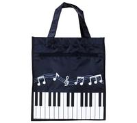Mikikit Borsa Tracolla Riciclabile e Pieghevole Non Tessuto Nero Design Creativo a Note Musicali per Picnic e Uscite All'aperto