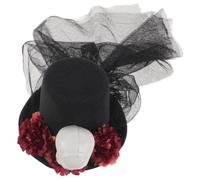 Mikikit Cappello Lolita Gothic Fascinator da Donna Fiore in Rete e Decorazione Teschio, Mini Top Hat in Lana e Feltro, Clip per Chioma per Feste a Tema e Halloween