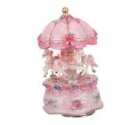 Mikikit Carillon Giostra Vintage con Cavalli Rosa in Resina, Scatola Musicale Rotante con Luci LED Colorate, Decorazione Elegante per Regalo di Compleanno e Natale