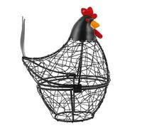 Mikikit Cestino Portauova da Cucina in Ferro Battuto Nero 17X9X19 CM con Coperchio a Forma di Gallina Contenitore in Filo Metallico Ventilato per Uova Fresche e Frutta Organizer