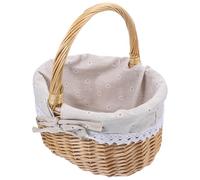 Mikikit Cesto in Vimini Intrecciato Stile Rustico, Resistente e Creativo, per Picnic e Matrimoni, Materiale Lino Naturale, 1 Pezzo