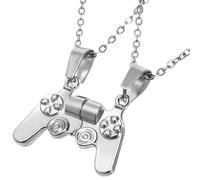 Mikikit Collana per Coppie Ciondolo Controller di Gioco in Acciaio Inox Regolabile Catena da Uomo e Donna Gioiello Simbolico per Regalo Relazione e Amicizia