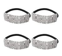 Mikikit Elastici per Chioma Cristalli di Vetro 4 Pezzi Argento, Fascia Elastica Morbida, Non Tira Né Segna, Accessori per Chioma Bambina e Festa