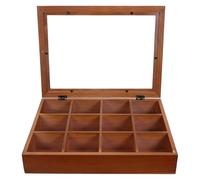 Mikikit Espositore da Tavolo Facile da Pulire in Legno con 12 Scomparti, Organizer Vintage Design con Copertura Frontale Trasparente per Collezionabili e Bustine di tè per Uso Domestico