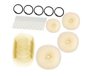 Mikikit Hair Bun Maker con Donut Shaper Elastici e Forcine Beige Accessori Per Acconciature Sposa e Quotidiane Kit Facile Usare per Updo Eleganti e Raccolti Versatili