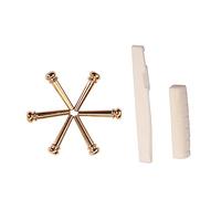 Mikikit Kit Ponte e Capotasto per Chitarra Acustica 6 Corde in Osso Bovino Piroli in Ottone, Accessori Musicali per Sostituzione Parti Chitarra Folk e Acustica