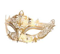 Mikikit Maschera Veneziana in Metallo Forma a Pizzo Oro Decorata con Pietre, Elegante e Confortevole, per Feste in Maschera e Party Cosplay