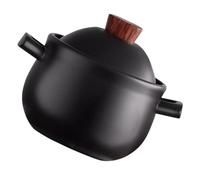 Mikikit Pentola in Terracotta da 2,5l Resistente al Calore con Coperchio in Legno, per Stufati e Zuppe, Adatta a Cucina a Gas e Uso Domestico