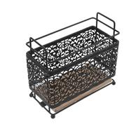 Mikikit Porta Pennelli da Trucco in Ferro Nero Base in Legno, Organizer per Vanità e Contenitore per Pennelli e Matite, 16,5x15,5x8 Cm, Espositore per Accessori Cosmetici e Artistici