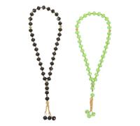 Mikikit Rosario Musulmano Tasbih 33 Perle in Vetro Nero e Verde Set da 2 Pezzi Perline di Preghiera Islamica Portatili per Ramadan Adorazione e Preghiera da Viaggio Accessorio