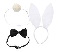 Mikikit Set 1 Accessorio Costume Orecchie Coniglio Bianco Fiocco e Coda, Facile da Indossare e Pratico per Carnevale e Feste in Maschera Colore Casuale