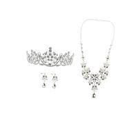 Mikikit Set di Accessori da Sposa per Donna Corona Argento, Collana e Orecchini in Lega Antiallergica e Resistente alla Ruggine, Design Chic per Feste e Costumi