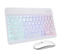 Mikikit Set Di Tastiera E Mouse Portatili Retroilluminati A 3 Colori Bianchi Wireless Ricaricabili Con Adesivi Per Tastiera Per Luso