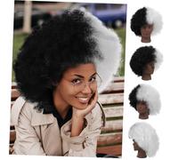 Mikikit Short Afro Curly Wig per Donne Nere Capelli Sintetici Resistenti al Calore Morbidi e Leggeri Accessorio Versatile per Feste Cosplay e Halloween Bianco e Nero