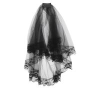 Mikikit Sposa Corto in Pizzo, Tulle e Metallo per Matrimonio | Vintage , Accessorio Nero per Halloween, Facile da Indossare, Atmosfera Misteriosa