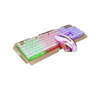 Mikikit Tastiera Usb Retroilluminata e Mouse Da Gioco Ergonomico Led Arcobaleno e Sensazione Tattile Oro Elegante