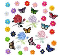 Mikikit Toppe a Forma di Farfalla e Fiore 36 Pezzi per Abbigliamento e Accessori Stitch Patch Ricamate per Decorazioni