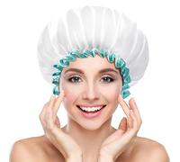 mikimini Cuffia Doccia Bianca per Donne, Cappelli da Doccia Impermeabili Riutilizzabile per Donne e Ragazze, Cuffie da Bagno Medio a Doppio Strato per Capelli Spessi