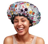 mikimini Cuffia Doccia Donna Impermeabile, Riutilizzabile Cuffia da Doccia per Capelli Lunghi, Design Colorato Shower Cap con Doppio Strato, Medio