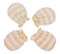 Mikinona 2 paia Guantini Ragazzo Ragazza Cotone Antigraffio per Bambina e Guanti Traspiranti Protettivi Anti-morso S con Motivi Righe Marrone e Verde Morbidi e Facili da Indossare