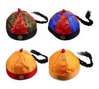 Mikinona 4 Pezzi Cappelli da Costume Qing Dinastia Broccato con Trecce Copricapi Vintage per Cosplay e Spettacoli Taglia Adulta N9 Adatti a Performance Storiche