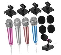 Mikinona 4sets Microfono Mini Per Canto Con Copertura in e Supporto Compatibile Con Telefoni e Laptop Leggero Facile Da Trasportare e Usare Ovunque