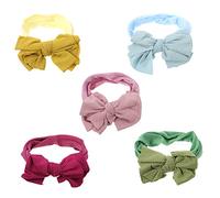 Mikinona 5 pezzi 5pcs Fasce Capelli Neonata in Nylon con Fiocchetto Accessori Capelli Elastici e Traspiranti per Bambine Comfort Senza Pressione e Adatti Pelli Delicate Verde + Beige +