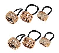 Mikinona 6 Pezzi Anello di fibbia a cavallo elettroplante elastica fascia di cravatta per porta coda di cavallo alto fibbia porta coda di cavallo polsino porta coda di cavallo D'oro