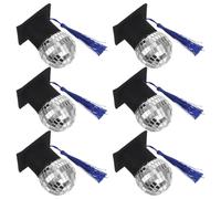 Mikinona 6 Pezzi Disco Ball Decorazioni Cake Topper Cappello Laurea con Nappa Blu Mini Sfere Decorative Leggere per Festa di Laurea Addobbi Creativi e Facili da Usare per Torte Celebrative