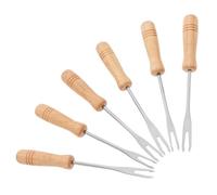 Mikinona 6 Pezzi Forchette Fonduta Inossidabile con Manico Legno Forchette per Antipasti e Formaggio Cucchiaini per Gelato e Frutta Strumenti Versatili per Cioccolato e Hot Pot Portatili e
