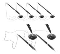 Mikinona 6 Pezzi Penna da Banco con Catena e Base Adesiva, Nero, Plastico | Supporto Girevole a 360 Gradi, Design Verticale Stabile, per Banchi, Sportelli e Contratti