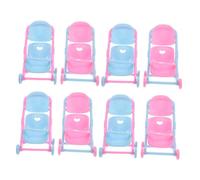 Mikinona 8 Pezzi Miniature Doll Stroller Toy in Plastic Realistic Detailed Pushchair For Dollhouse Accessories Pretend Play For Children's Role Playing