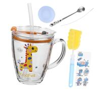 Mikinona Bicchiere da Colazione per Facile da Tazza Vetro Temperato con Misurino e Cartoon Tazza per Latte Sicura e Resistente