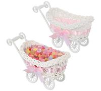 Mikinona Cestino Intrecciato in Pp Forma Carrello 2 Pezzi Decorativo Porta Bomboniere per Feste e Compleanni Design Rosa Elegante e Funzionale