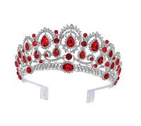 Mikinona Diadema Nuziale Corteo Nuziale Di Grandi Dimensioni Bride Headband Nozze Velo Nuziale Regine Barocco Gioiello Corone Adulto Vestito Testamento Del Matrimonio Rosso Strass