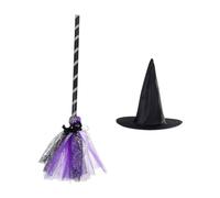 Mikinona Halloween Cappello Strega e Scopa Accessori Costume Donna per Feste e Cosplay Leggero e Riutilizzabile Decorazione Tema Incantesimi e Masquerade