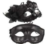 Mikinona Maschere Veneziane di Coppia per Halloween e Cosplay, Mezza Maschera in Plastica e Tessuto Nera, Leggera e Resistente per Feste e Carnevale, Set 2 Pezzi
