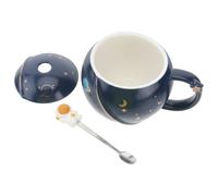 Mikinona Tazza Astronauta e Globo in Ceramica 400 Ml Cucchiaio per Caffè e Latte Adatta per Casa Ristorante e Esterni Blu Scuro